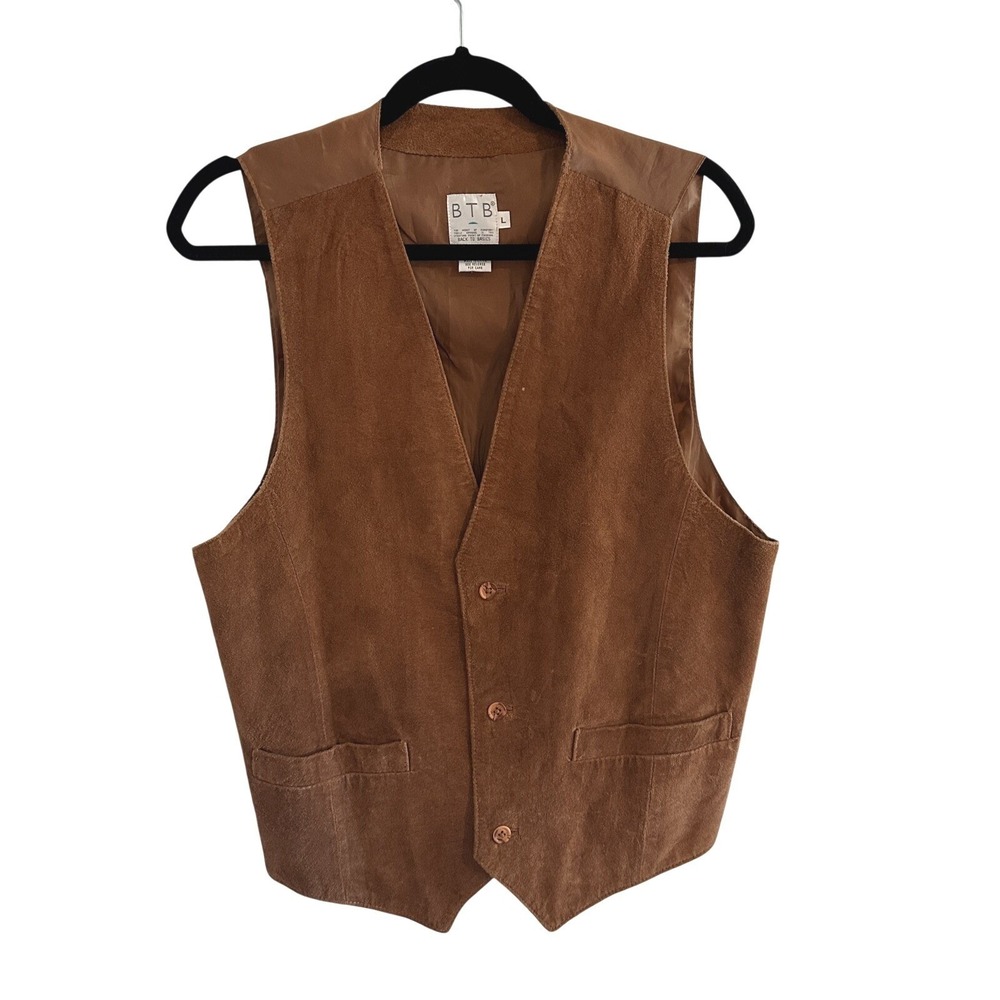 Vintage‎ Suede Leather Chore Vest Men's Brown Size Large Adjustable EUC